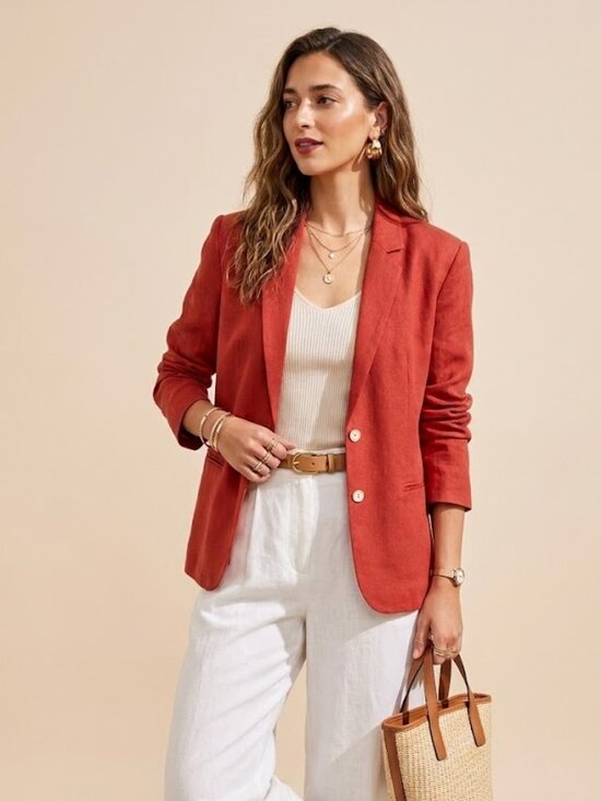 Jennifer Moore Jackets & Blazers - New Jennifer Moore Women's Size 6 Break/ Orange 100% Linen Blazer Shell Buttons